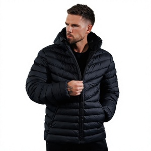Winter Men's Hooded Puffer <b>Jacket</b> with Stand Collar and Front Logo Outdoor Warm Quilting Zipper Closure High Street Style - Product Image 3