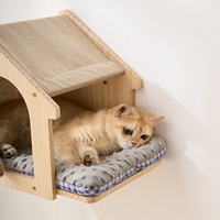 Boîte murale pour chat en bois, maison, perchoir avec coussins lavables