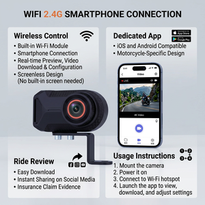 <span class=keywords><strong>Cam</strong></span>éra de tableau de bord pour moto 2K, WiFi, étanche IP66, mini enregistreur vidéo pour moto, ATV, UTV, scooter, enregistrement en boucle - Product Image 2