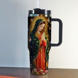 Venta al por mayor de fábrica, vaso térmico de acero inoxidable de 30oz y 40oz con logo personalizado, estampado de la Virgen de Guadalupe, para viaje y coche. - Product Image 5