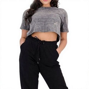 Nueva Llegada: Top Corto Transpirable para Mujer, Lavado Ácido, Algodón de Alta Calidad, Cuello Redondo Formal, Manga Casquillo, Secado Rápido, Largo Corto - Product Image 1