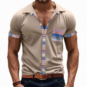 Camisa Blanca de Manga Corta a Rayas con Bolsillo para Hombre, Casual, Primavera Verano, Algodón, Cuello Camisero, Corte Regular - Product Image 4