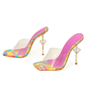 Nouvelles pantoufles tendance 2023 à talons hauts, scintillantes, transparentes et multicolores, antidérapantes, polyvalentes pour la rue - Taille 35-42 - Product Image 4