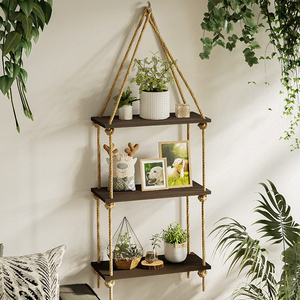 Présentoir de fleurs en métal à 5 niveaux pour décoration de la maison étagère murale flottante en bois <span class=keywords><strong>avec</strong></span> jeu de cordes - Product Image 2
