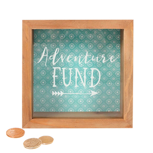 Tirelire en bois personnalisable et écologique, avec cadre boîte à ombre, motifs de cartes du monde d'aventure 3D et chiffres rectangulaires - Product Image 3
