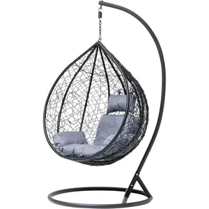 Cadeira Pendurada com Moldura Redonda Rattan Pendurado Ovo Jardim Rattan Swing Chair Vime Tear Drop Dobrável Cadeira De Balanço Metal Moderno