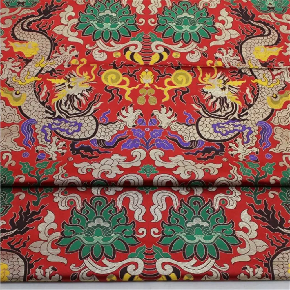 Tela brocada Regular Popular para ropa de cama, tejido de poliéster Jacquard rojo dragón para boda china