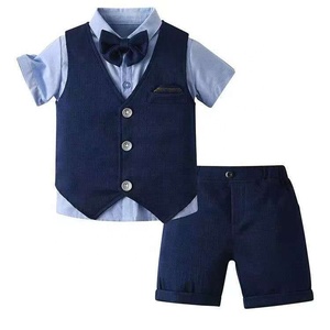 <span class=keywords><strong>Costume</strong></span> formel de gentleman pour garçons, ensemble 4 pièces avec gilet à manches courtes, idéal pour le porteur d'alliances, les anniversaires et les séances photo - Product Image 1