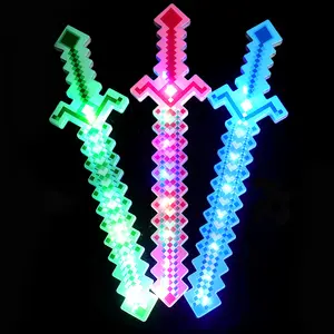 54CM Colorful LED Light Plastic Crystal Sabers Pixel Sword Toys for Boys Light-Up Sword with Sounds for Playing Samurai