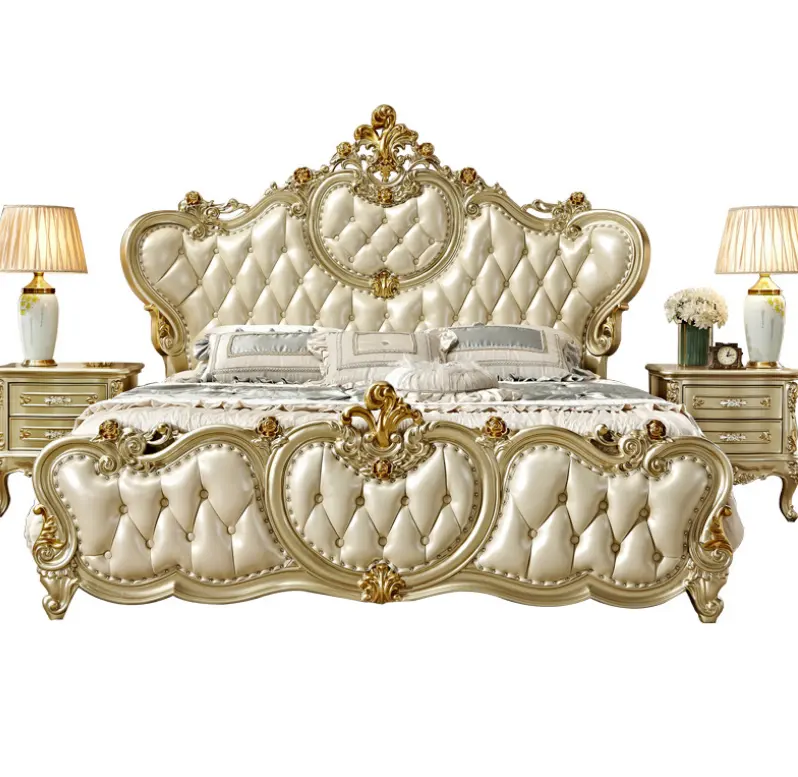 Rench-muebles reales de lujo para dormitorio, cama king size, cabecero alto