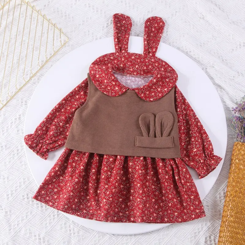 Yiwu बच्चों के कपड़ों की थोक लड़कियों नई पुष्प बटन गुड़िया कॉलर पोशाक आरामदायक कपड़े बच्चों के आयु वर्ग के लिए 1-5 गड़बड़ी प्रदान कर सकते हैं