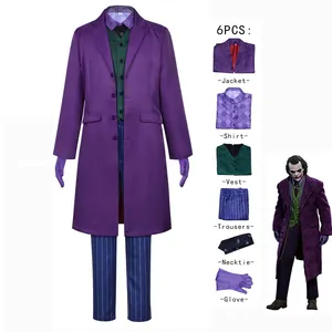 Costume da Clown di Halloween cavaliere scuro Heath Ledger Joker Costume da uomo con giacca Cosplay