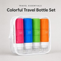 Lot de 4 kits de voyage, bouteilles de voyage en silicone souple colorées de 100 ml, essentiels de voyage avec sac de rangement à fermeture éclair blanche