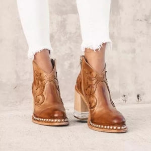 <span class=keywords><strong>Bottes</strong></span> pour femmes, grande taille, talon haut, tube bas, style britannique, imprimé, rivets, fermeture éclair latérale, mode 2025 - Product Image 5