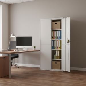 White Powder Coated Steel <b>Filing</b> Cabinet With Key Lock Office <b>Storage</b> Unit - Product Image 2