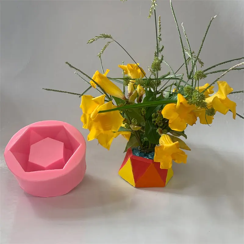 High quality Creative Geometric Polygonal Concrete Flower Pot Vase Mould Office Decoration Diy Clay Cementsilica Silicone Mold