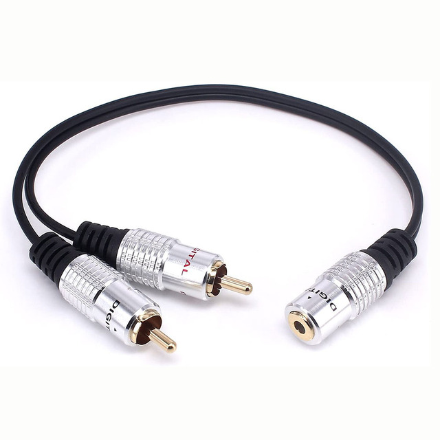 3.5mm Female to Dual Male RCA Stereo Jack Audio Adapter Cable for Smartphone, MP3, Tablet, Home Theater