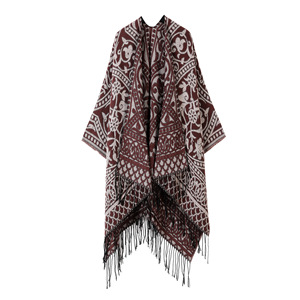 Chal de Mujer Vintage con Estampado Floral Jacquard, Abierto por Delante, de Imitación de Cachemira, con Borlas, Tipo Poncho, Étnico, con Flecos, para Viaje, Manta Envolvente - Product Image 5