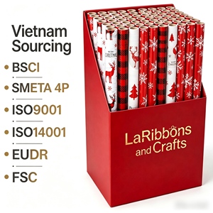 Lot de 4 papiers cadeaux de Noël avec boîte de présentation PDQ pour supermarchés américains – Audit d'usine - Product Image 1