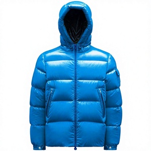 Veste d'hiver décontractée pour homme, bleue, à capuche, rembourrée de duvet épais, coupe-vent, fermeture éclair, coupe régulière, couleur unie - Product Image 2