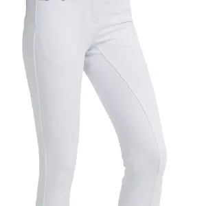 女性のためのシリコンで伸縮性のある白いライディングブリーチをステッチするハイエンドのカスタムファッションステッチ