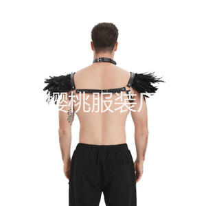 Yt068 Juguetes Sexuales para Parejas, Corsé de Cuero Negro con Plumas, Hebillas de Sujeción, Restricción para el Cuello, Juego de Roles, Halloween, Otoño - Product Image 2
