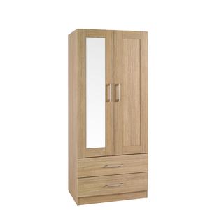 Armoire à portes miroir en bois, double porte, avec tiroirs - Product Image 1