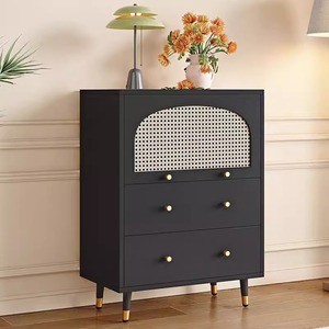 Cuisine tissée multifonctionnelle en rotin noir Armoires modernes de luxe pour enfants Rangement de jouets en bois pour enfants - Product Image 3
