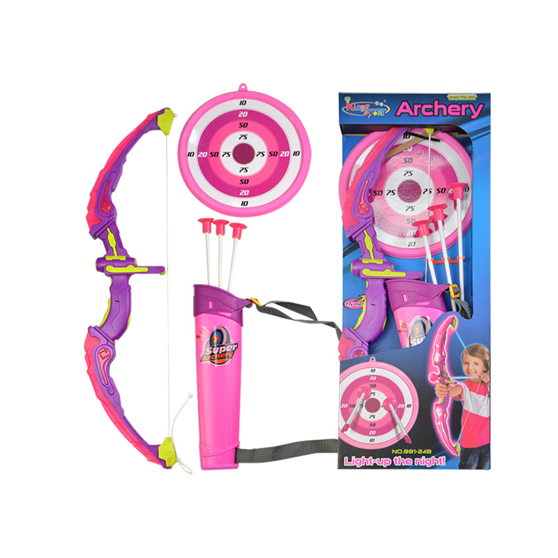 Arc A Poulie Ensemble D'arc Et Flèches Pour Enfants, Kit Tir à L'arc Lumineux à LED, Avec 10 Flèches à Ventouse, Cible Debout, Carquois, 3 Canettes De Cible, Jouet Ensemble Arc Flèches