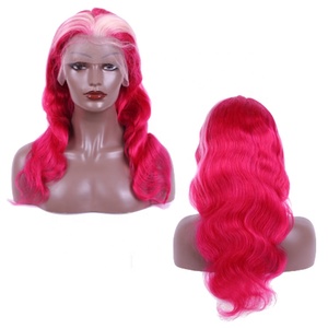 Cherry Red Highlight Blonde 613 Body Wave Skunk Stripe parrucca naturale parrucche rosa capelli umani anteriore in pizzo 26 pollici parrucche in pizzo rosa scuro HD - Product Image 3