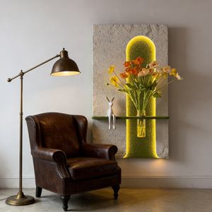 Peinture murale de luxe, nature morte, grande œuvre d'art murale, peinture texturée en relief 3D, peinture artisanale minimaliste en grès, décoration d'hôtel LED - Product Image 3