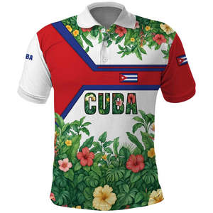 Camisa con Estampado Digital Floral Tropical de <span class=keywords><strong>Cuba</strong></span>, Diseño de la Bandera Cubana, Secado Rápido, 100% Poliéster, Manga Corta, Negro Naranja, para Hombre, Talla Grande - Product Image 1