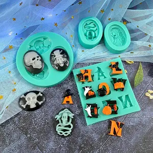 INTODIY Halloween Skeleton Witch Pumpkin Sugar Flipping Silicone Mold Food Grade Roasted Chocolate Cookies Silicone Fondant Mold