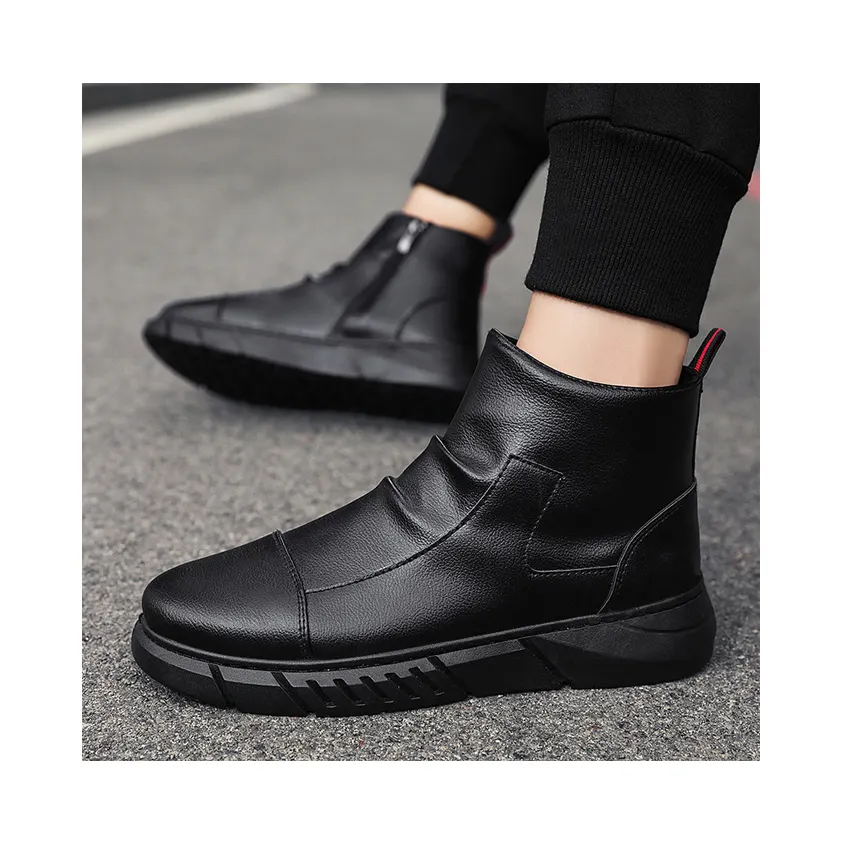 Autumn Winter warm fashion ankle slip on youth black ankle men's boots 1012