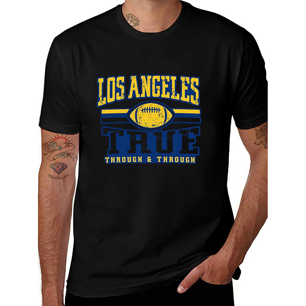 FemiChic Camisetas Manga Corta Hombre Deporte Oversize Basica Algodon T- Shirts Con El Alfabeto Creativo De Los Ángeles(Azul,M