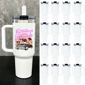 Lot de 20 mugs de voyage isothermes en acier inoxydable de 40 oz, vierges pour sublimation, avec logo personnalisé et couvercles à paille rabattable amovibles - Product Image 1