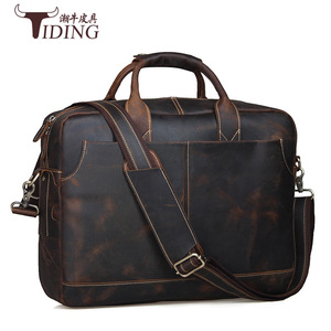 Tiding Men's Crazy Horse Leather <b>Briefcase</b> 16 Inch Large Capacity Laptop Bag Crossbody Shoulder Bag Brown - Product Image 2