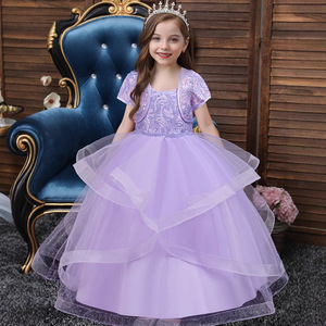 Princess Dress For Girls Purple Ball Gown O-Neck Tulle Birthday Party Costume 635 - Product Image 1