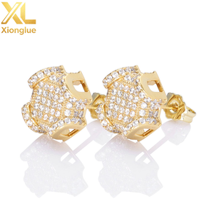 Boucles d'oreilles Hip Hop pour hommes en argent S925 véritable, plaqué or 9K et 24K, micro-pavées de zircon couleur D VVS, style Iced Out - Product Image 1