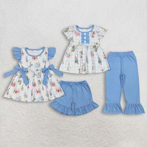 Vêtements pour enfants en gros, broderie fleurie, carreaux verts, jaune, sans manches, tenues de Pâques pour enfants - Product Image 6