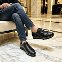 Chaussures en cuir pour hommes, baskets habillées hybrides à semelle épaisse pour réunions d'affaires, mariages, fêtes, bureau quotidien, baskets de luxe de créateur
