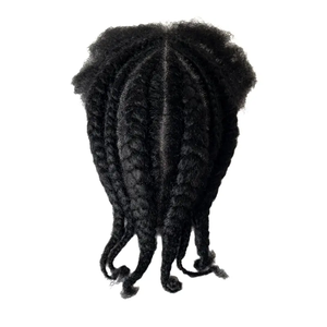 Peluca de fila de maíz trenzada de pelo brasileño masculino afroamericano, postizo barato, tupé Afro de encaje completo, <span class=keywords><strong>trenzas</strong></span> para <span class=keywords><strong>hombres</strong></span>, negro - Product Image 4