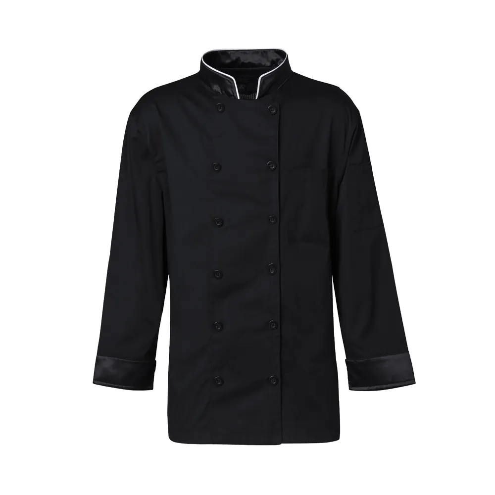 Jaket koki warna kontras pada kantong lengan, untuk termometer kain Anti noda kualitas Premium