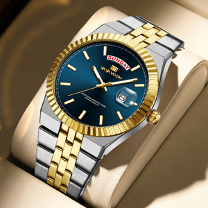 Fashion Luxury Designer Mens Gold <b>Automatic</b> Mechanical Watch Fluted Bezel Day Date Window Business <b>Wristwatch</b> for Gift - Product Image 3