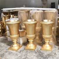 Vas Lantai Besar Warna Emas Berlapis Foil, Dekorasi Pameran Seni, Pot Bunga Lobi, Ornamen Pot Bunga