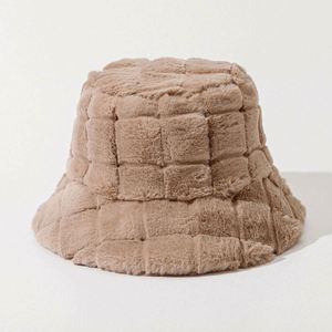 Wholesale Stock Purple Fuzzy Fleece Fisherman's Bucket <b>Hat</b> Checkered Pattern Unisex Winter <b>Hats</b> High Quality Fishing Ski Cycling - Product Image 3