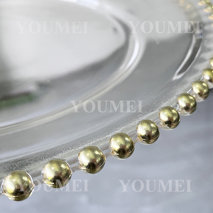 Assiettes de présentation rondes en plastique de 13 pouces avec bordure perlée or, argent, or rose, en acrylique incassable pour décoration de table de mariage et événements - Product Image 2