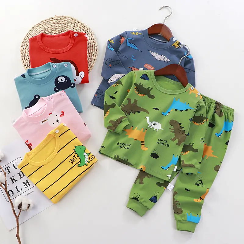 Toddler pyjama bé trai Cô Gái Quần áo dễ thương phim hoạt hình in dài tay cotton trẻ em sleepwears cotton trẻ em đồ ngủ