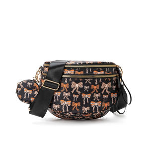 Riñonera cruzada con lazo de <span class=keywords><strong>cereza</strong></span>, riñonera de nailon con doble cremallera de gran capacidad para mujer, riñonera con doble cremallera para mujer, bolsa de almacenamiento - Product Image 6