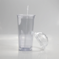 Gobelet réutilisable personnalisé 16oz 24oz Gobelet en verre à double paroi en acrylique avec couvercle en forme de dôme et paille